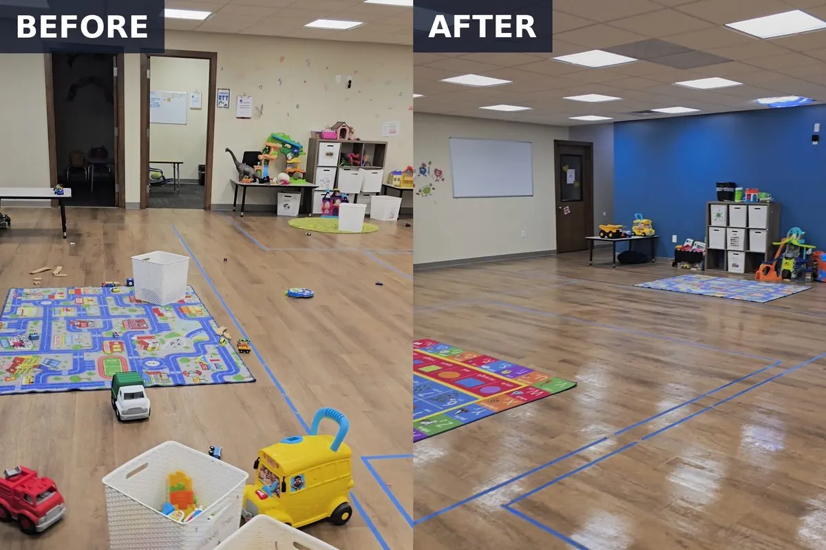 Daycare playroom — commercial cleaning before and after