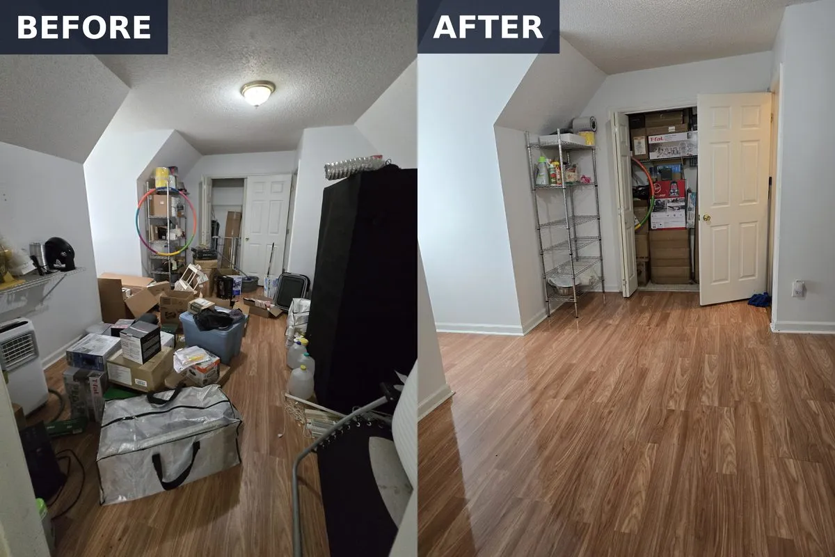 Attic — move-out cleaning with organization add-on, before and after